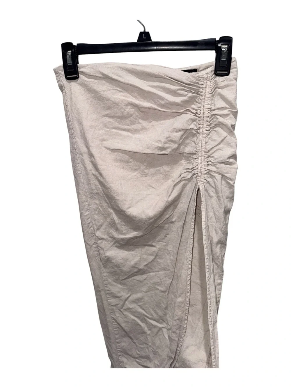 Zara Beige Ruched High Slit Midi Skirt Small Linen Blend Vacation - Picture 4 of 6